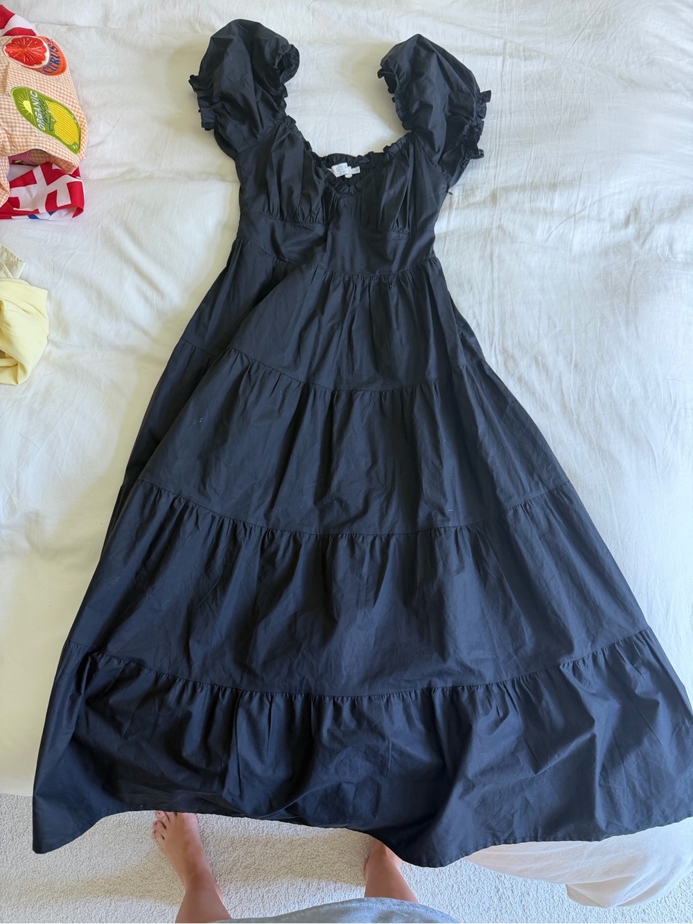 Astr Black Tiered Maxi Dress with Puff Sleeves
